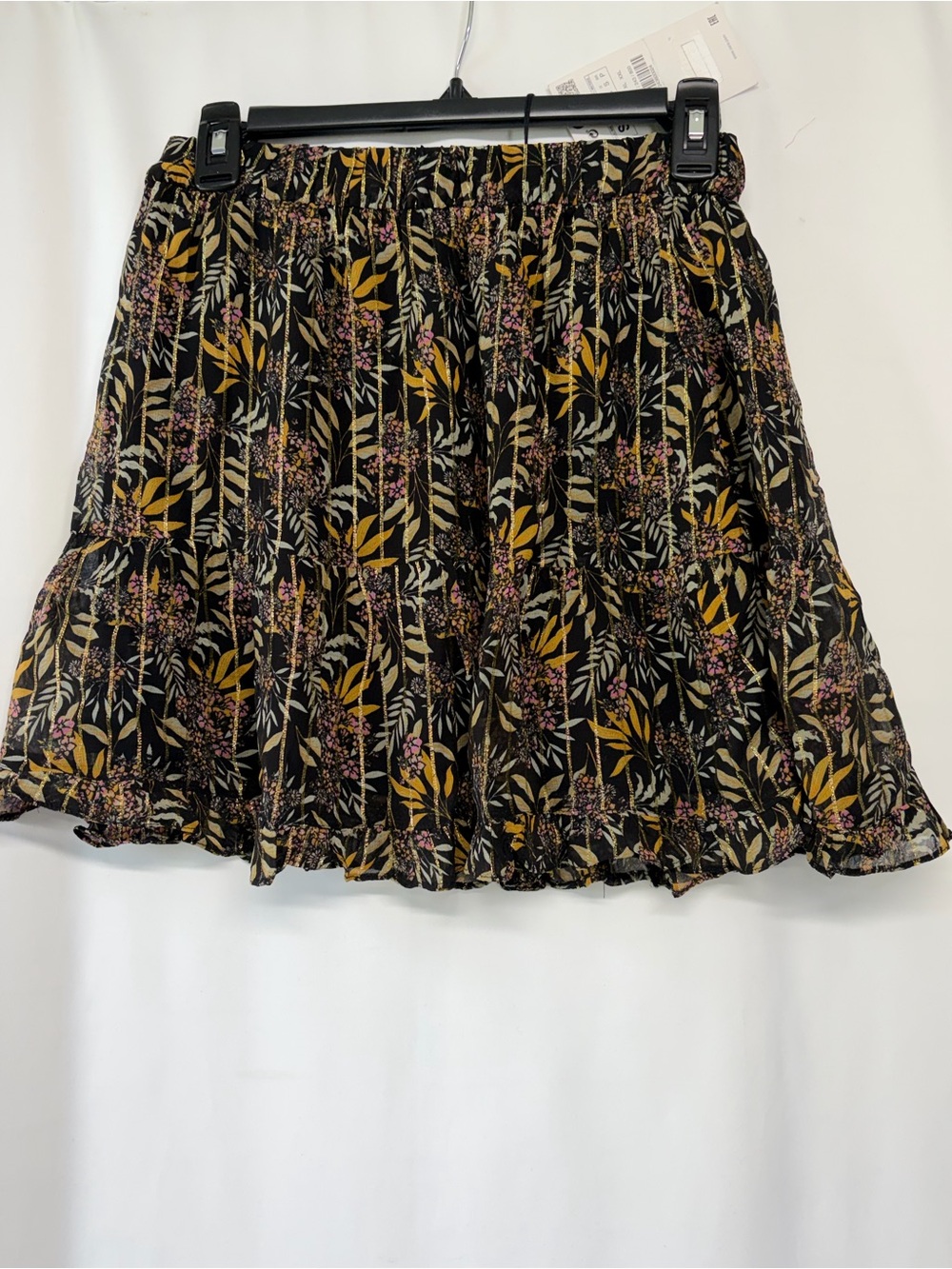 Zara Women’s Small Black Gold Floral & Striped Tiered Mini Skirt - Picture 4 of 15
